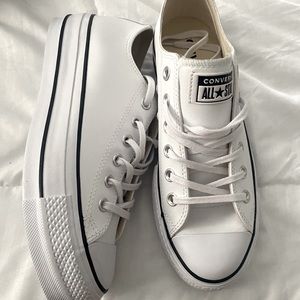 Leather White Canvas Platform Converse